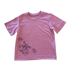 T-Shirt rosé mit Schmetterling, Merinowolle & Seide (bio/GOTS) - Glückskind - T-Shirt - 86-92