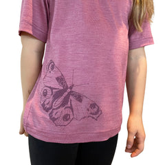 T-Shirt rosé mit Schmetterling, Merinowolle & Seide (bio/GOTS) - Glückskind - T-Shirt - 86-92