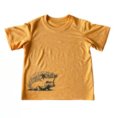 T-Shirt sonnengelb mit Igel, Merinowolle & Seide (bio/GOTS) - Glückskind - T-Shirt - 86-92